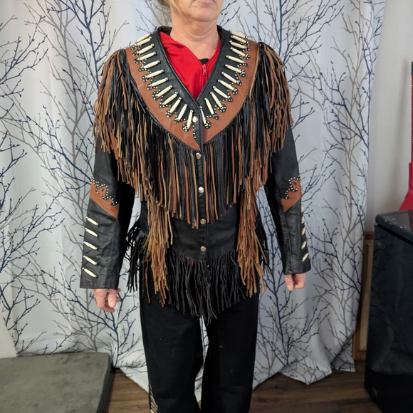 Jackets & Blazers - Fringe Leather Jacket with Beaded Accents